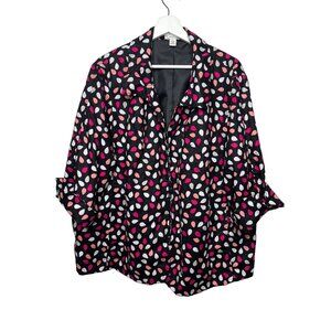 Kim Rogers Linen Blend Jacket Size 3X Black Pink Leaf Print